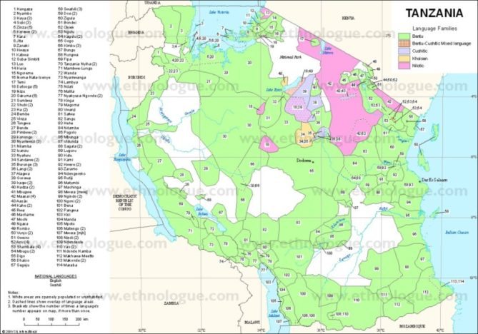 Tanzania Africa Map Lnaguages - image of map