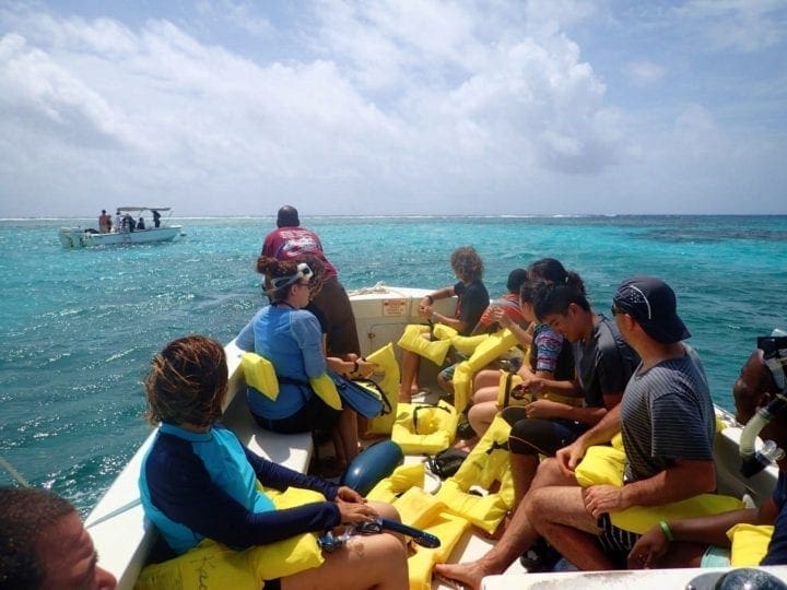 Belize Barrier Coral Reef, Snorkel and Fishing- boat trip our crew
