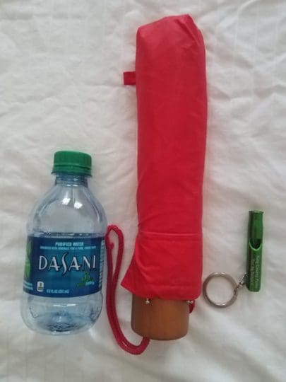 travel protection gear, travel essentials umbrella and water whistle