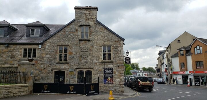 Homeland, donegal, ireland Old Castle Bar. bus stops here